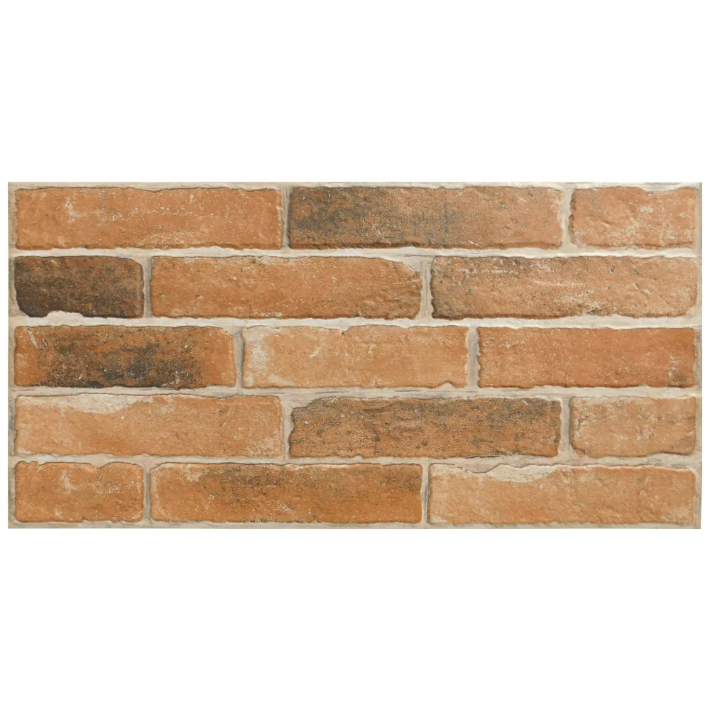 Gresie Exterior / Interior Antiderapanta Tugla Brown 30 x 60 cm Mata Portelanata Tip Piatra