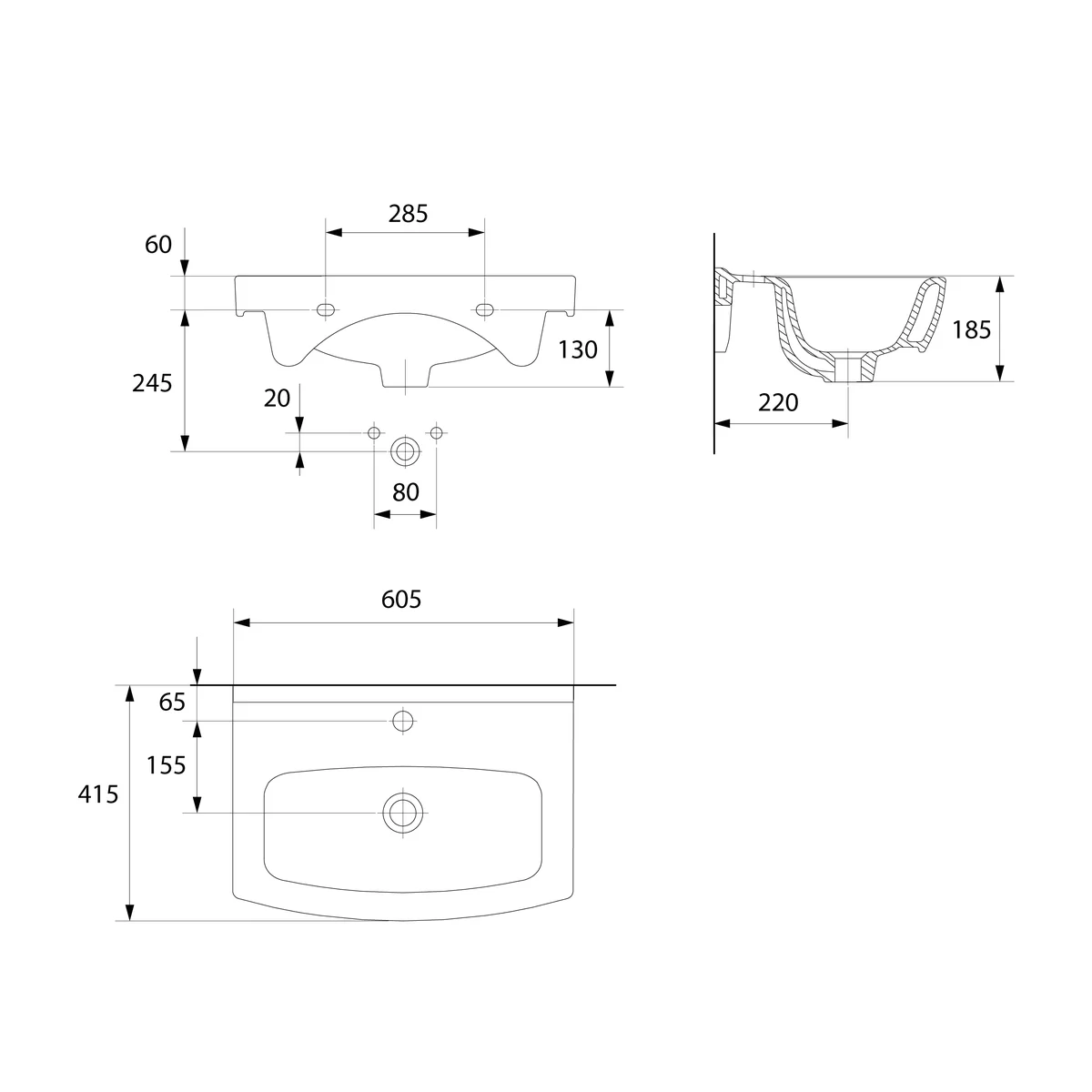 Lavoar / Chiuveta Baie Incastrata Cersanit Cersania K11-0046 60 cm Alb
