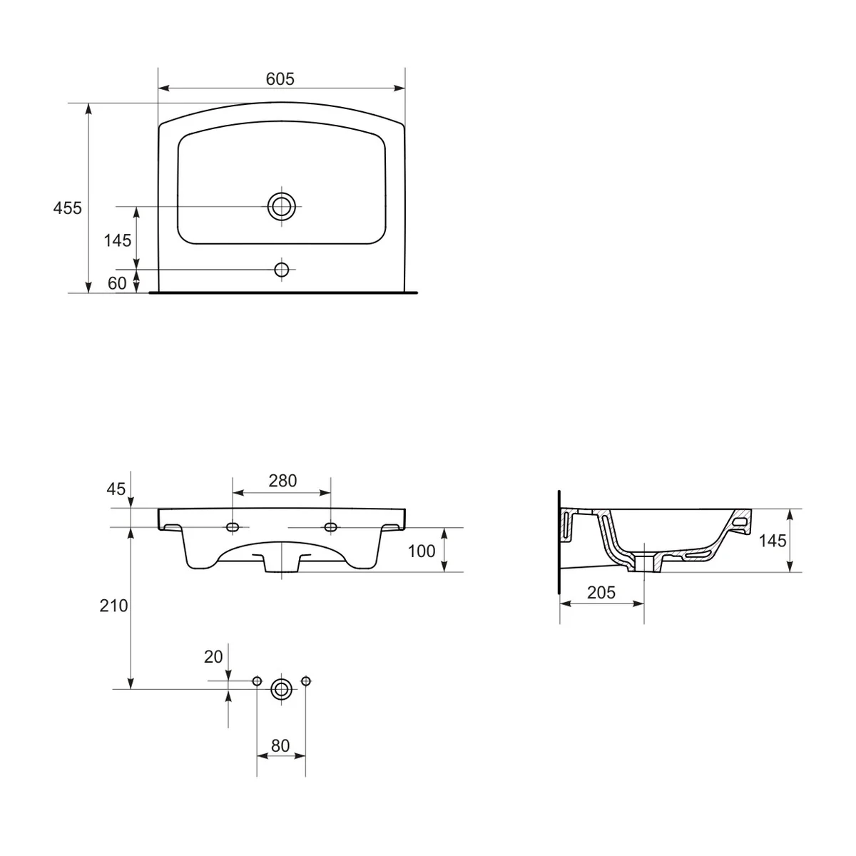 Lavoar Baie Incastrat Alb Lucios Cersanit Easy K102-014 Rectangular 60 Cm Ceramica
