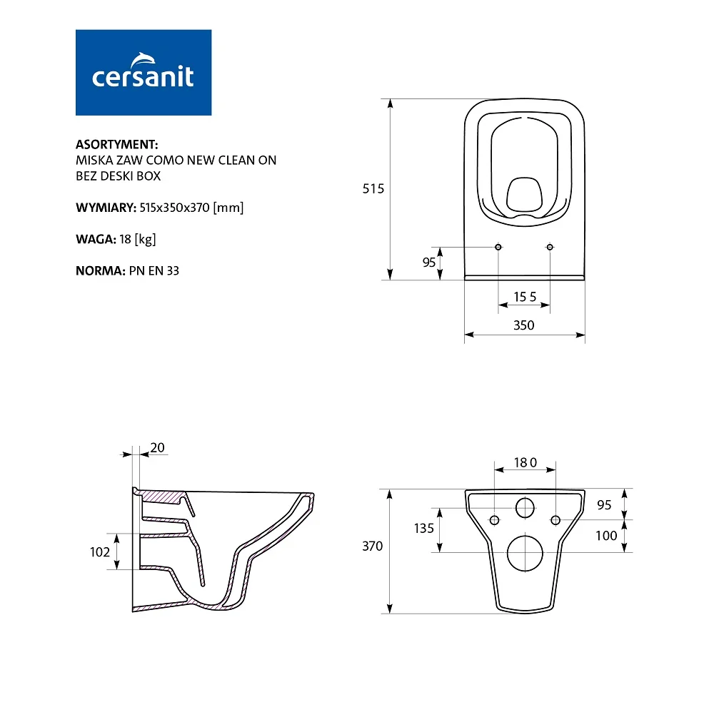 Set WC Suspendat Cersanit Set 742 Como New Clean On K701-102 + Capac Softclose Alb