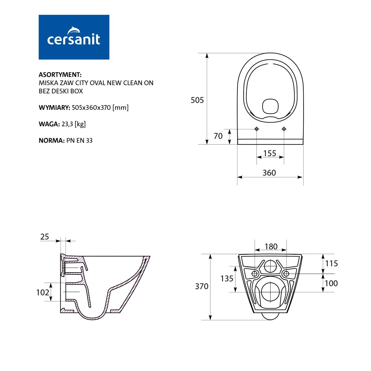 Vas WC Suspendat Cersanit City Clean On K35-025 Alb