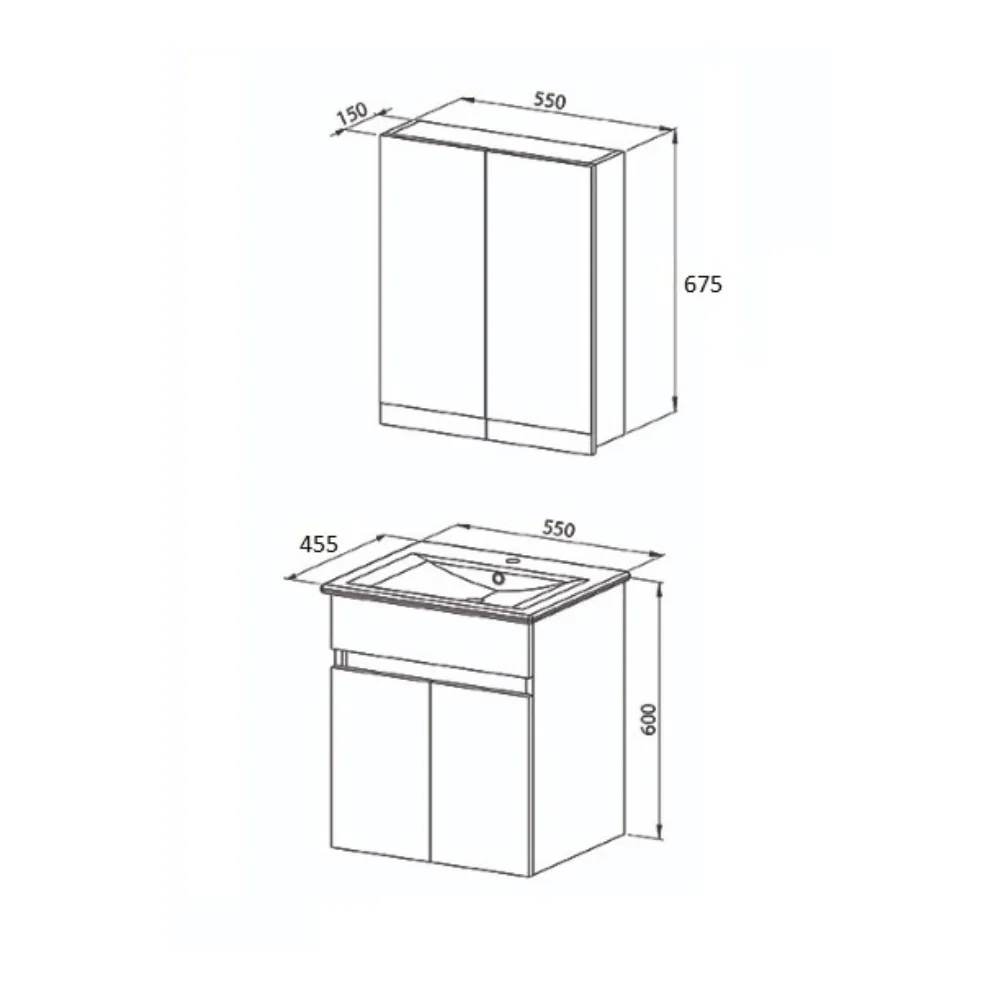 Set Mobilier Baie Mona Suspendat 3 Piese Walnut 55 cm