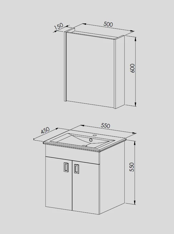 Set Mobilier Baie Vega Suspendat 3 Piese 55 cm