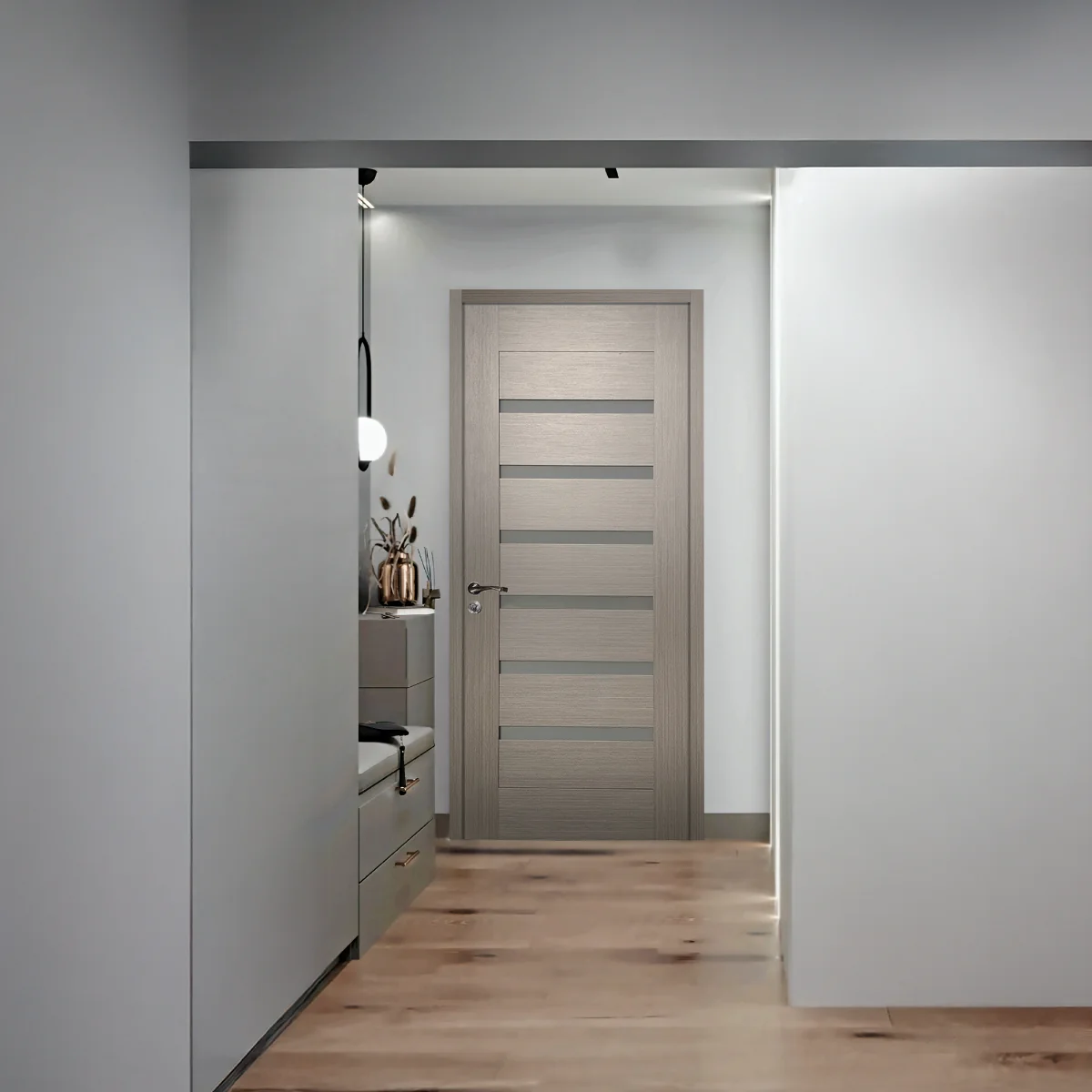 Usa De Interior Din Lemn Cu Geam KMC-034 2000/600 Gri Inchis