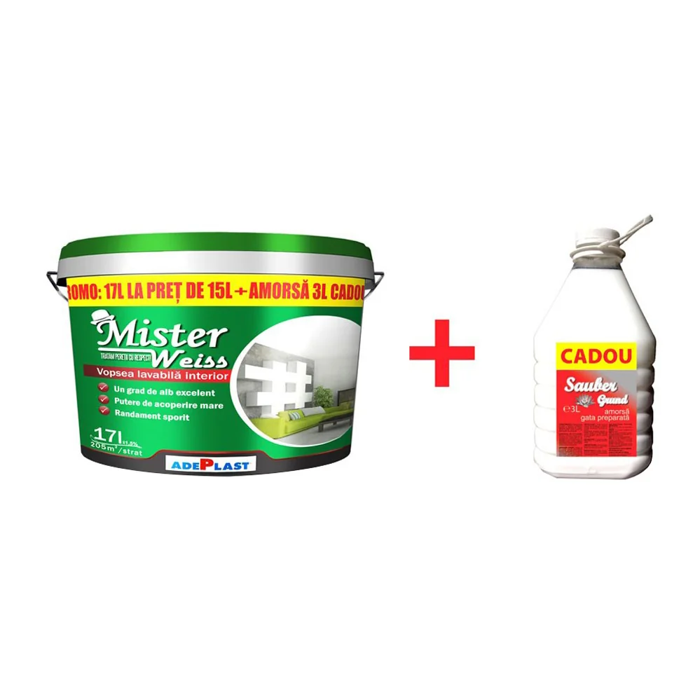 Vopsea Lavabila Interior Mister Weiss 15 L Amorsa 3 L