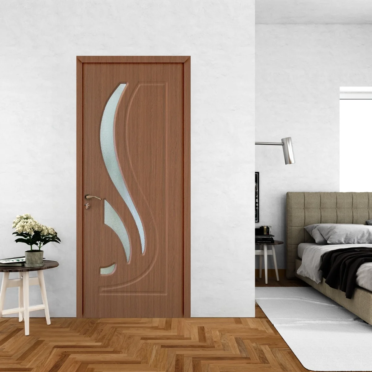 Usa Interior Din MDF OP 154 Reversibila Toc Inclus Cu Geam Stejar Gri 60 x 200 cm