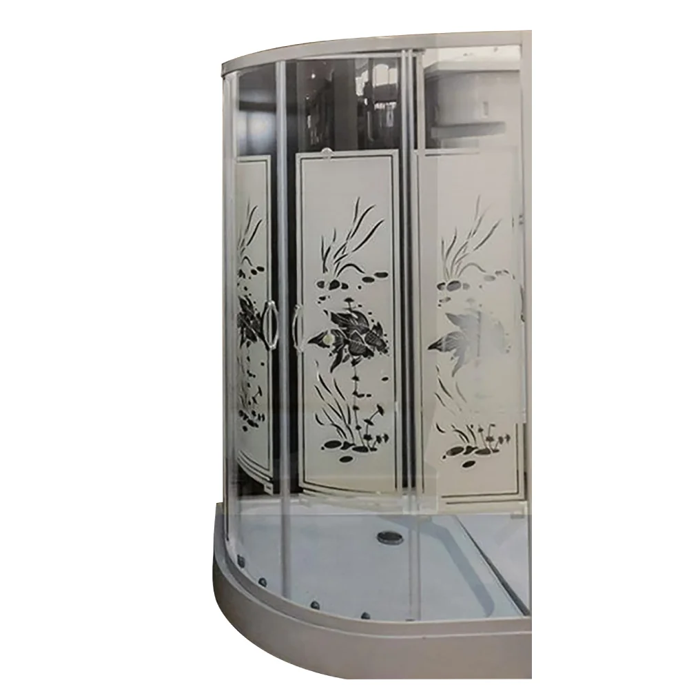Cabina De Dus Simpla Semirotunda Castello Sticla Serigrafiata 4 Mm Model Floral 90x90x195 Cm Profil Argintiu Cadita Joasa Si Sifon Incluse