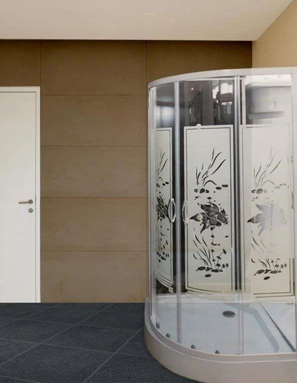 Cabina De Dus Simpla Semirotunda Castello Sticla Serigrafiata 4 Mm Model Floral 90x90x195 Cm Profil Argintiu Cadita Joasa Si Sifon Incluse