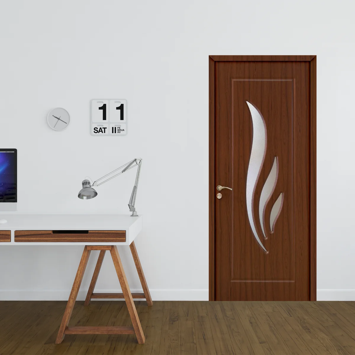 Usa Interior Din MDF OP 071 Reversibila Toc Inclus Cu Geam Teak 80 x 200 cm