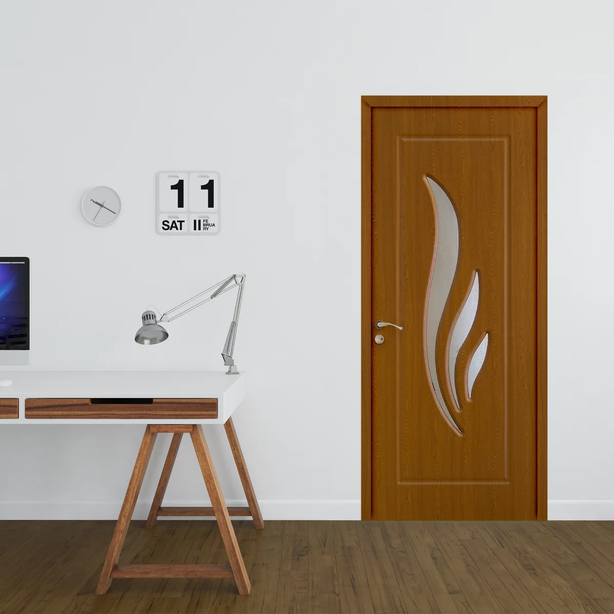 Usă Interior Din MDF OP 071 Reversibilă Toc Inclus Cu Geam Stejar Închis 70 x 200 cm