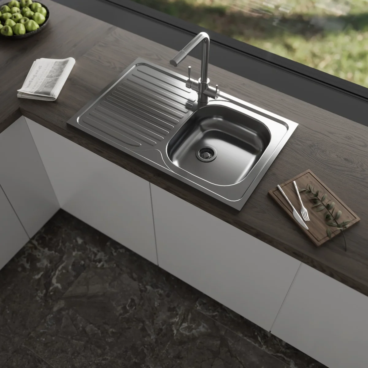 Chiuveta Pentru Blat DE 101 Satin 760 x 435 x 0.5 Dreapta