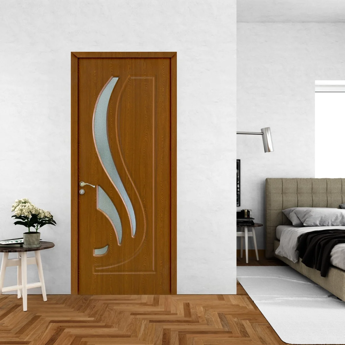 Usa Interior Din MDF OP 154 Reversibila Toc Inclus Cu Geam Stejar Inchis 60 x 200 cm