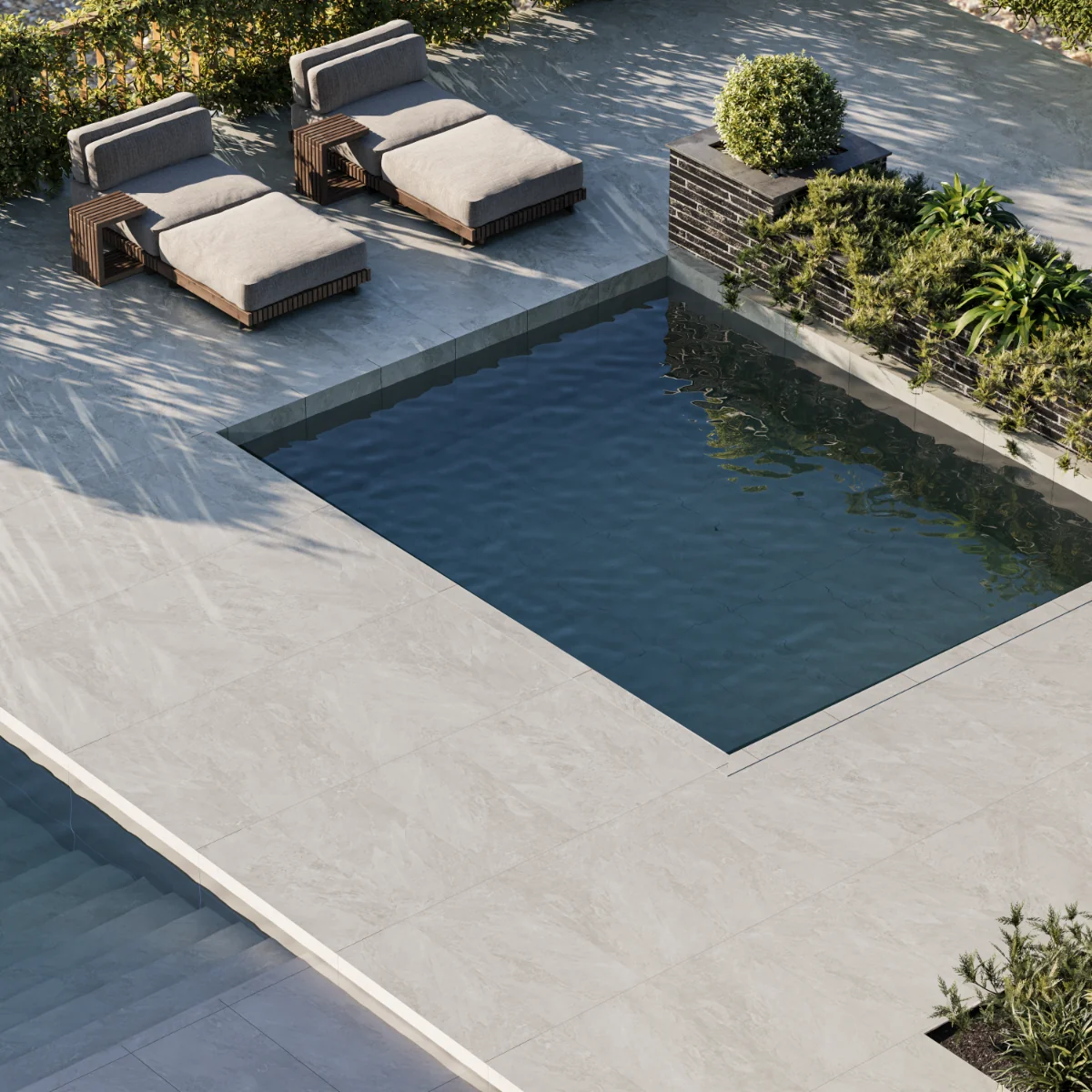 Gresie Antiderapanta Exterior / Interior Soft Slate Silver 60 x 120 Cm Mata Portelanata Rectificata Aspect Ciment