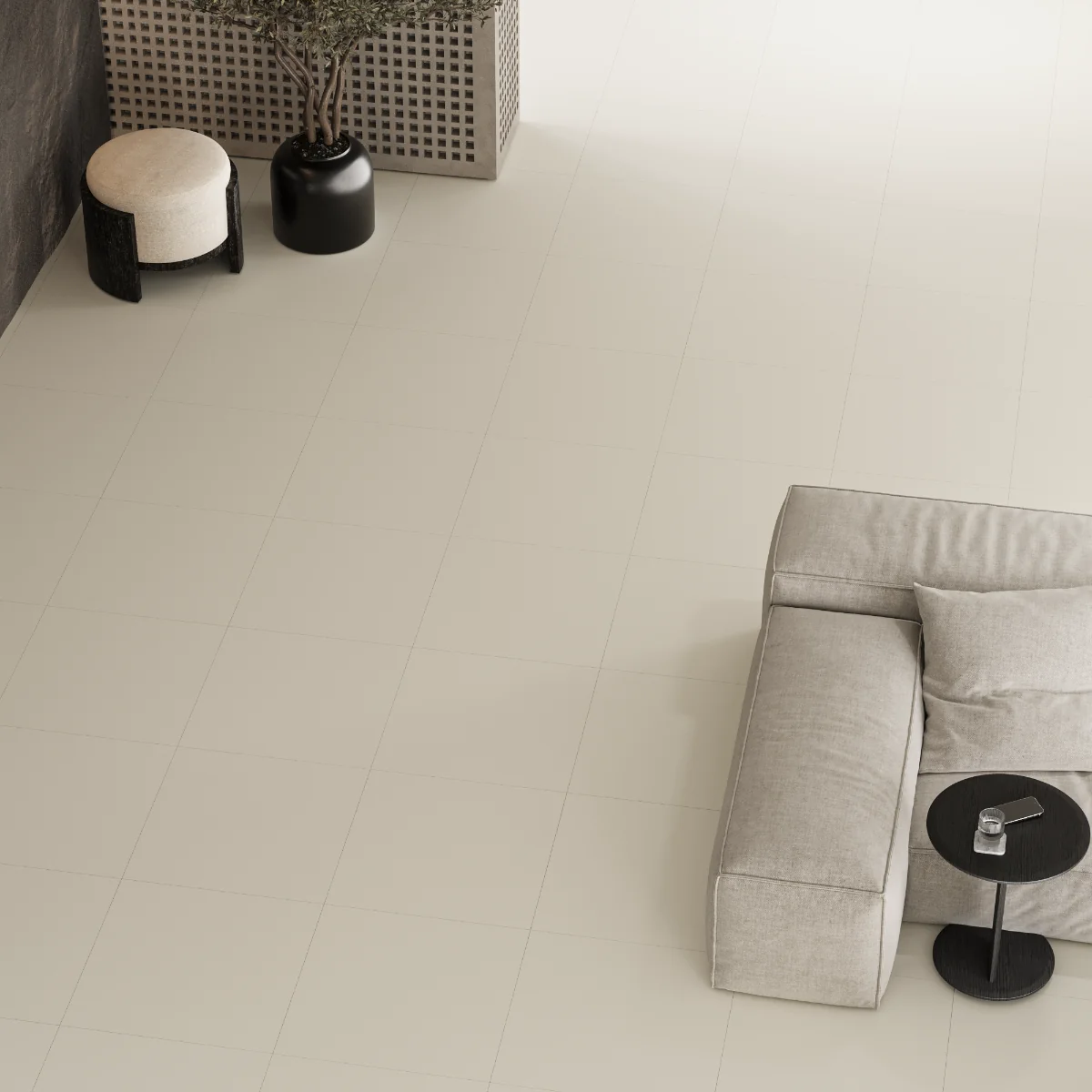 Gresie Exterior / Interior Portelanata Soluble Salt Plain Ivory 60 x 60 cm Lucioasa Rectificata