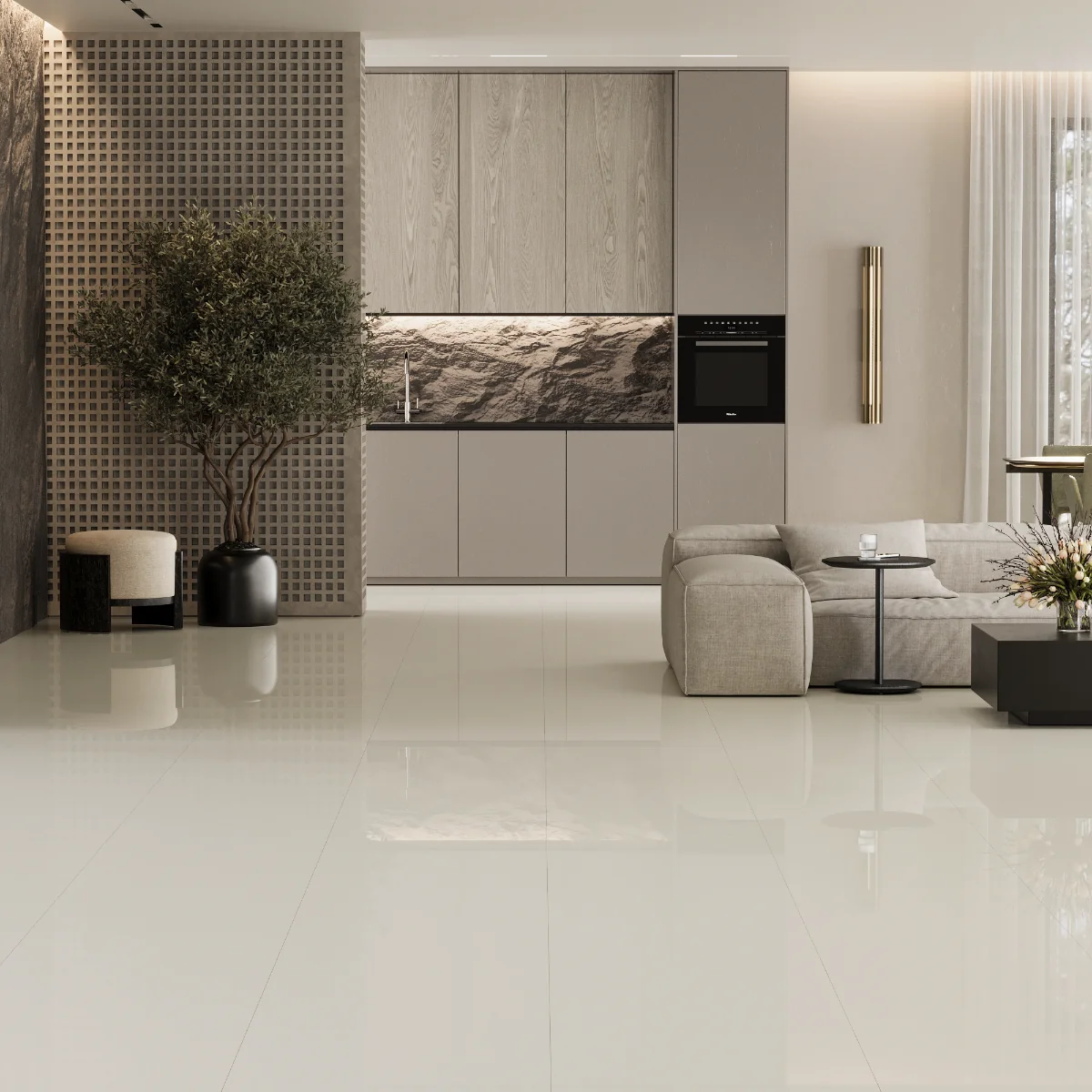 Gresie Exterior / Interior Portelanata Soluble Salt Plain Ivory 60 x 60 cm Lucioasa Rectificata