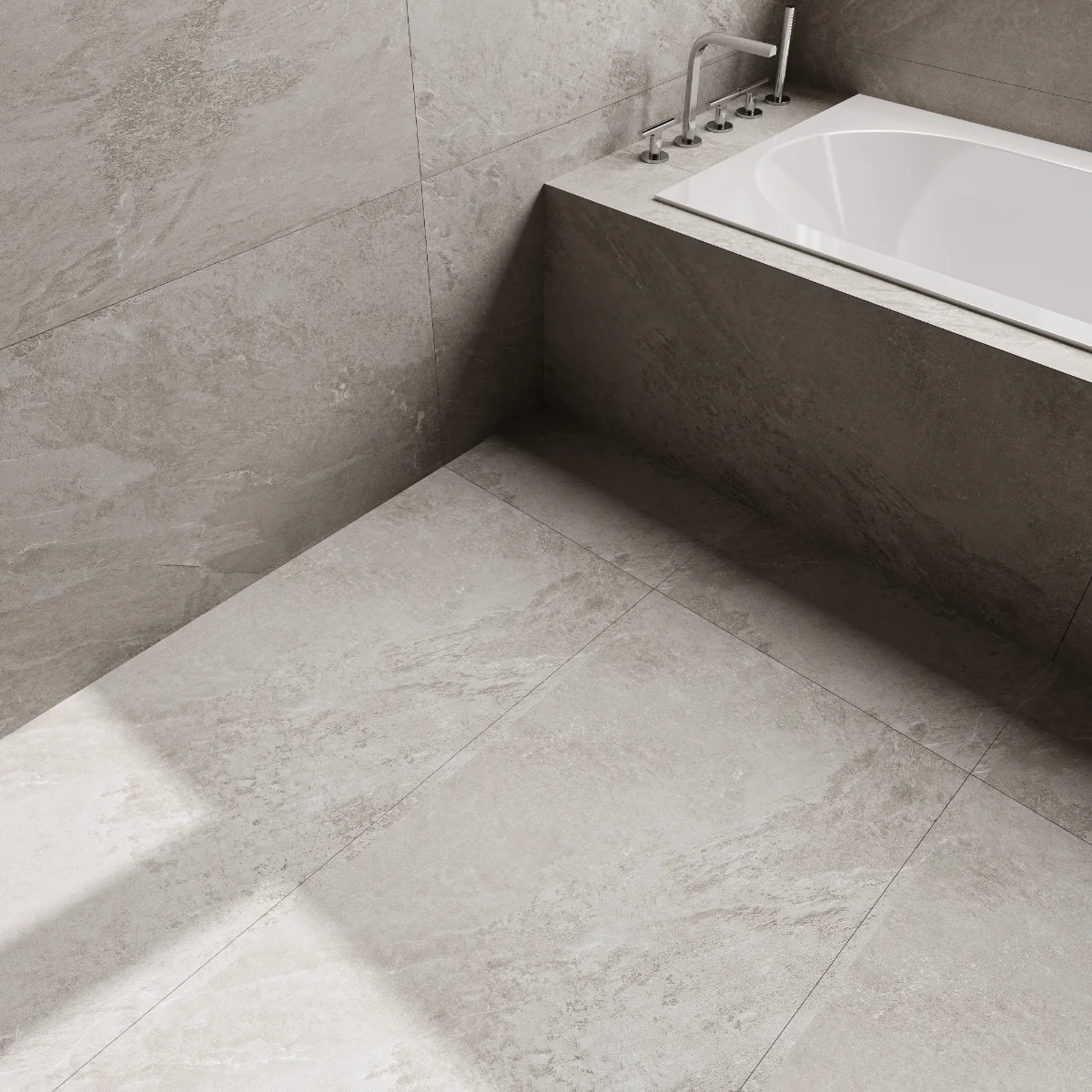 Gresie Antiderapanta Exterior / Interior Soft Slate Grey 60 x 120 Cm Mata Portelanata Rectificata Aspect Ciment