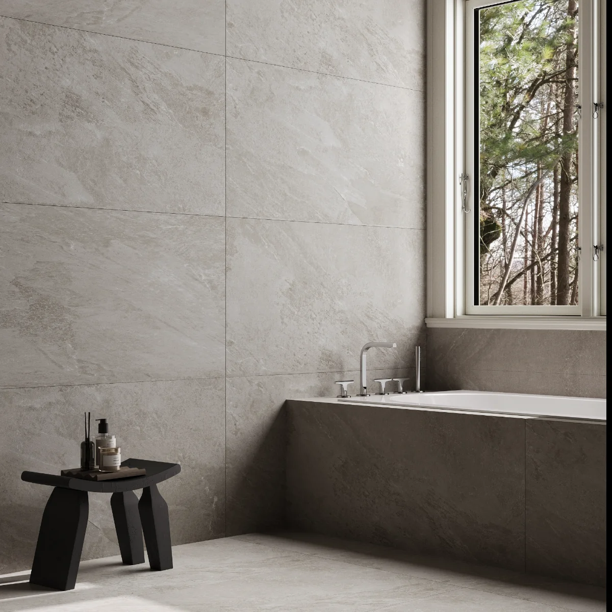 Gresie Antiderapanta Exterior / Interior Soft Slate Grey 60 x 120 Cm Mata Portelanata Rectificata Aspect Ciment