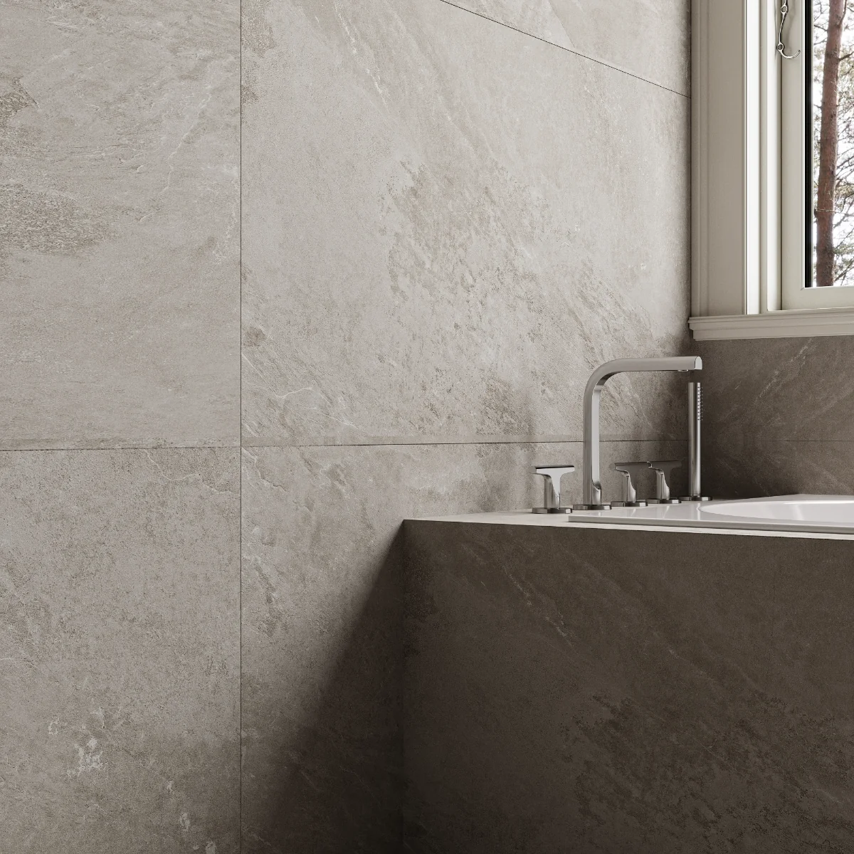 Gresie Antiderapanta Exterior / Interior Soft Slate Grey 60 x 120 Cm Mata Portelanata Rectificata Aspect Ciment