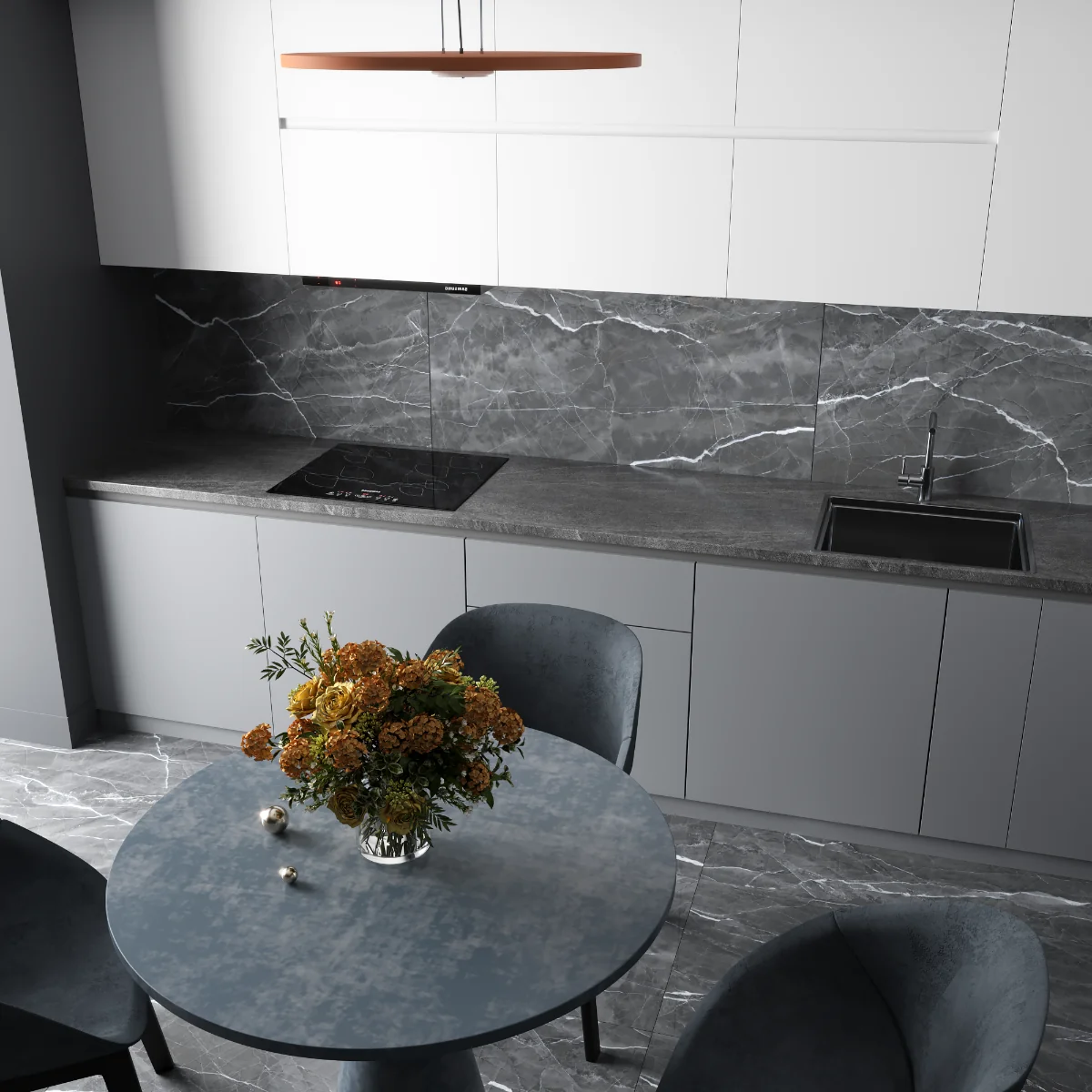 Gresie Exterior / Interior Portelanata William Dark 60 x 120 Cm Lucioasa Rectificata Tip Marmura