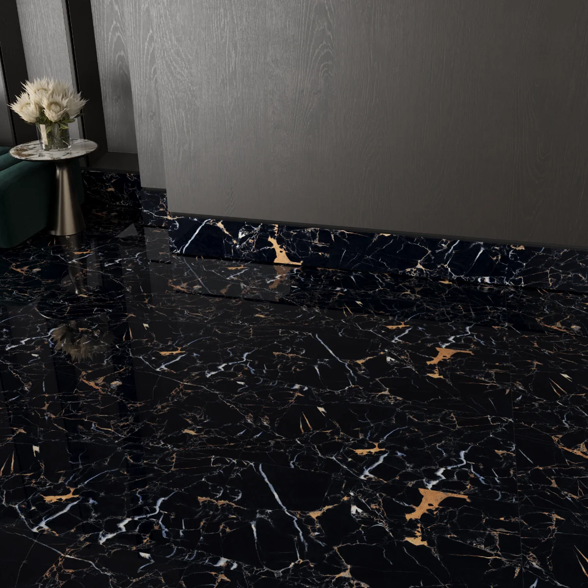 Gresie Exterior / Interior Porțelanată Black Potaro 60 x 120 Cm Lucioasă Rectificată Tip Marmură