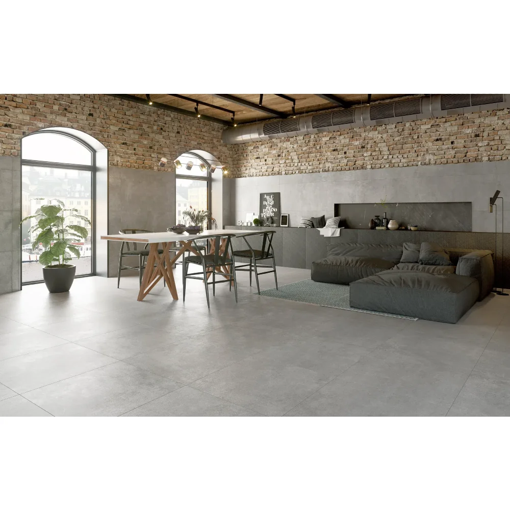 Gresie Antiderapanta Exterior/Interior Concrete Grey 60 x 120 cm Mata Portelanata Rectificata Aspect Ciment