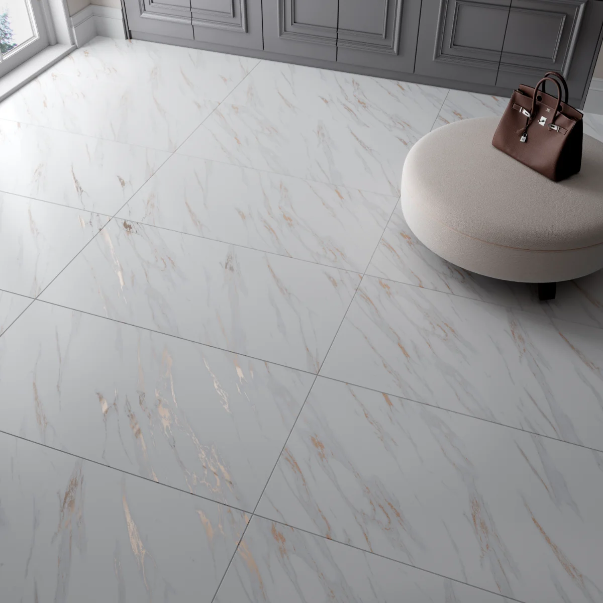 Gresie Exterior / Interior Portelanata Gold Flakes Carving 60 x 120 cm Mata Rectificata Tip Marmura