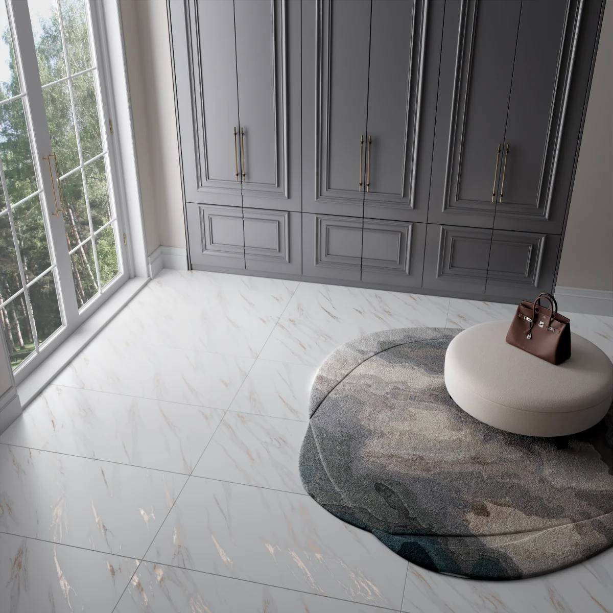 Gresie Exterior / Interior Portelanata Gold Flakes Carving 60 x 120 cm Mata Rectificata Tip Marmura