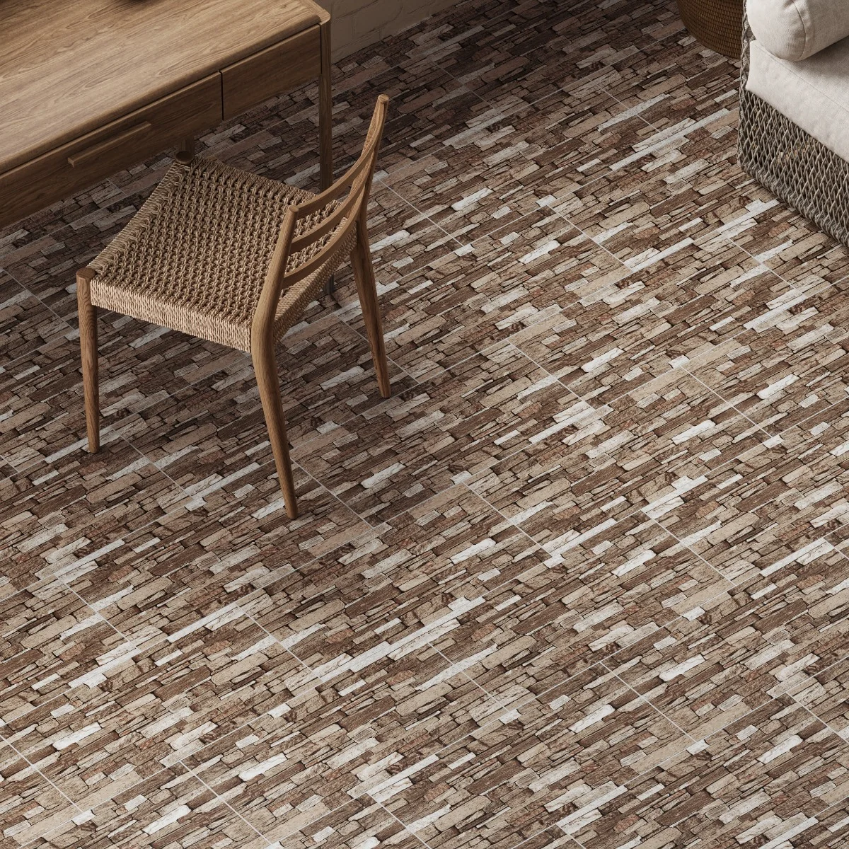 Gresie Exterior / Interior Antiderapanta Piga Brown 30 X 60 Cm Mata Portelanata Tip Piatra