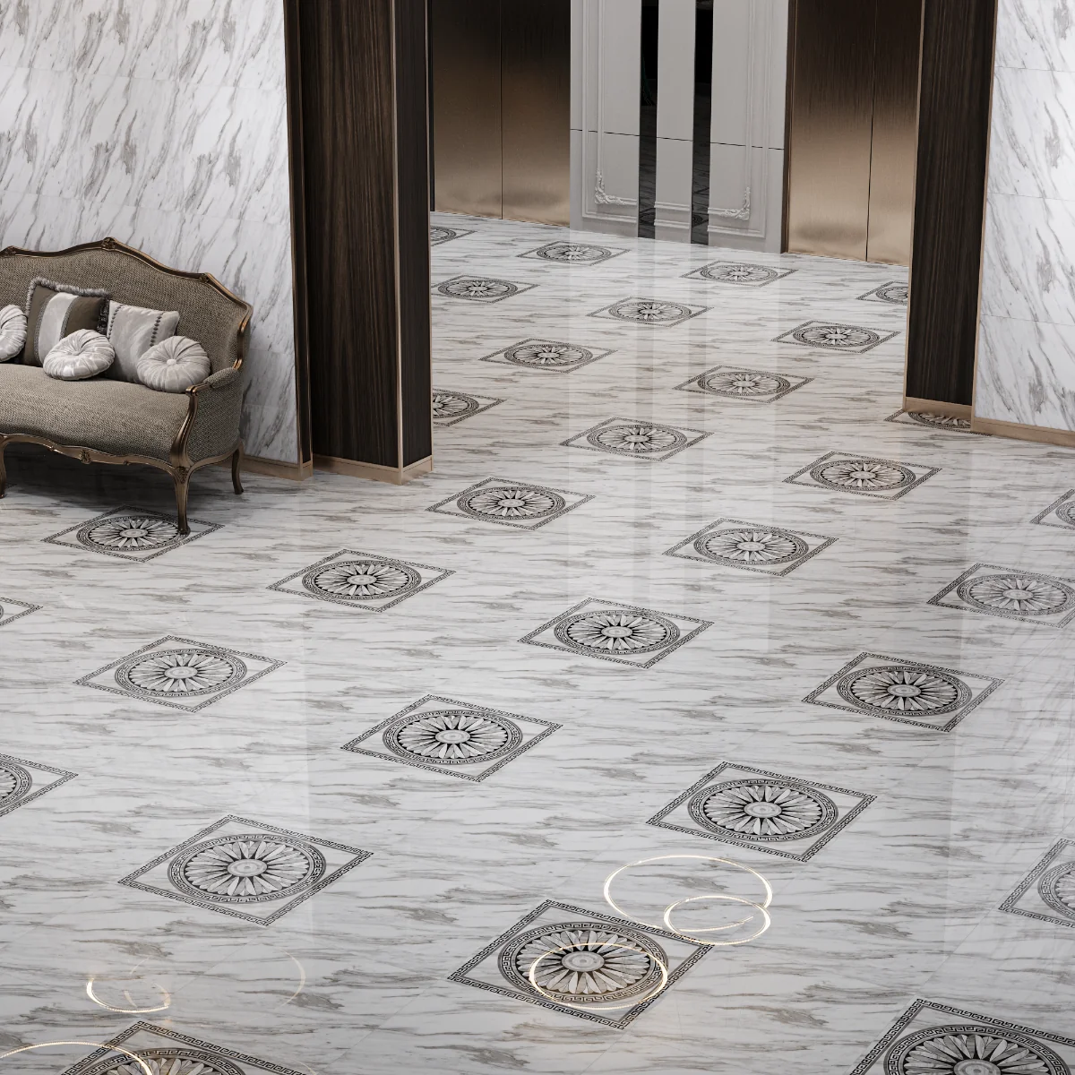 Gresie Portelanata Exterior / Interior Carrara Grey 60 x 60 Cm Lucioasa Tip Marmura