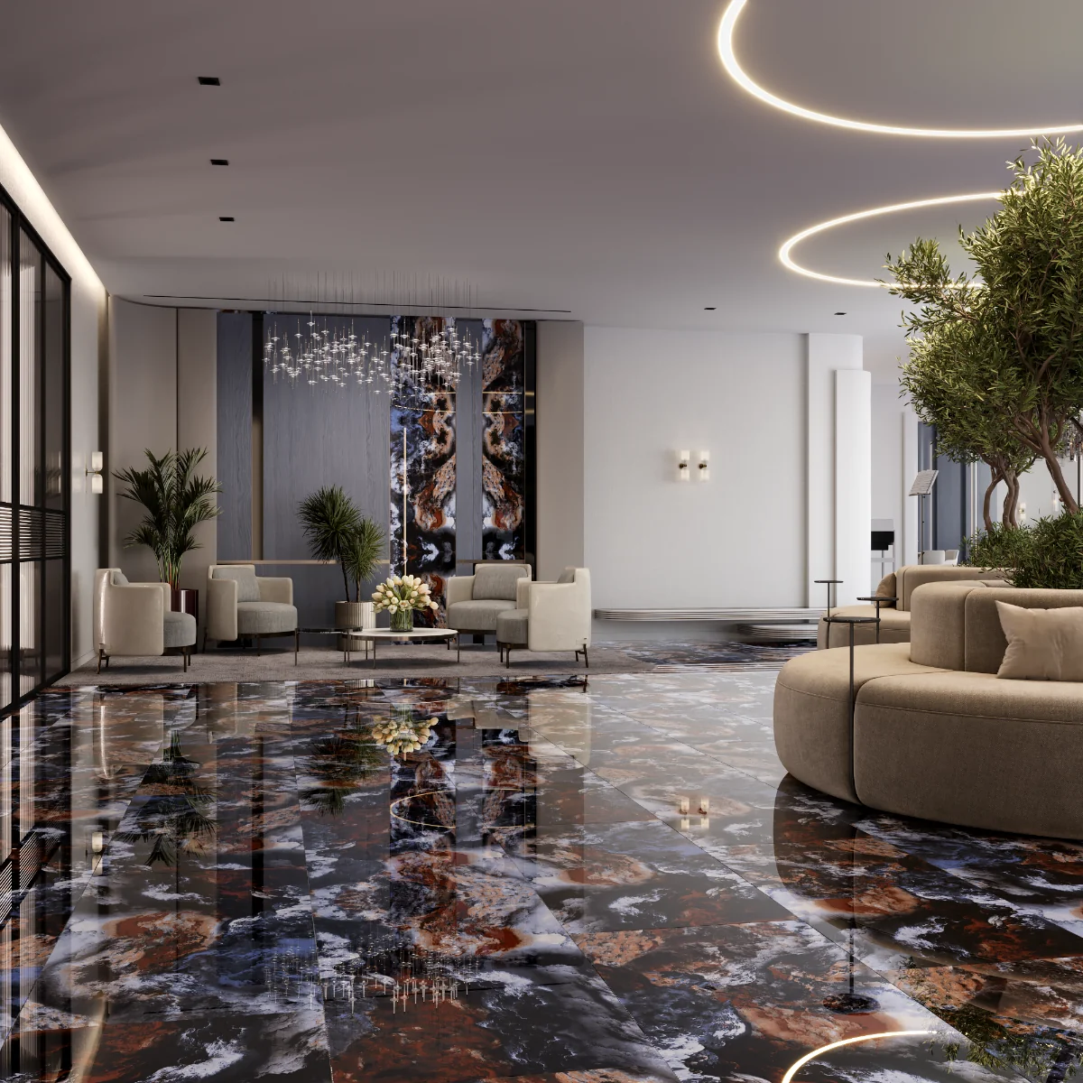 Gresie Exterior / Interior Portelanata Megeta Blue 60 x 120 cm Lucioasa Rectificata Tip Marmura