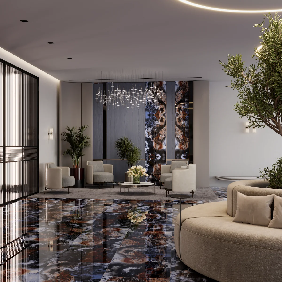 Gresie Exterior / Interior Portelanata Megeta Blue 60 x 120 cm Lucioasa Rectificata Tip Marmura