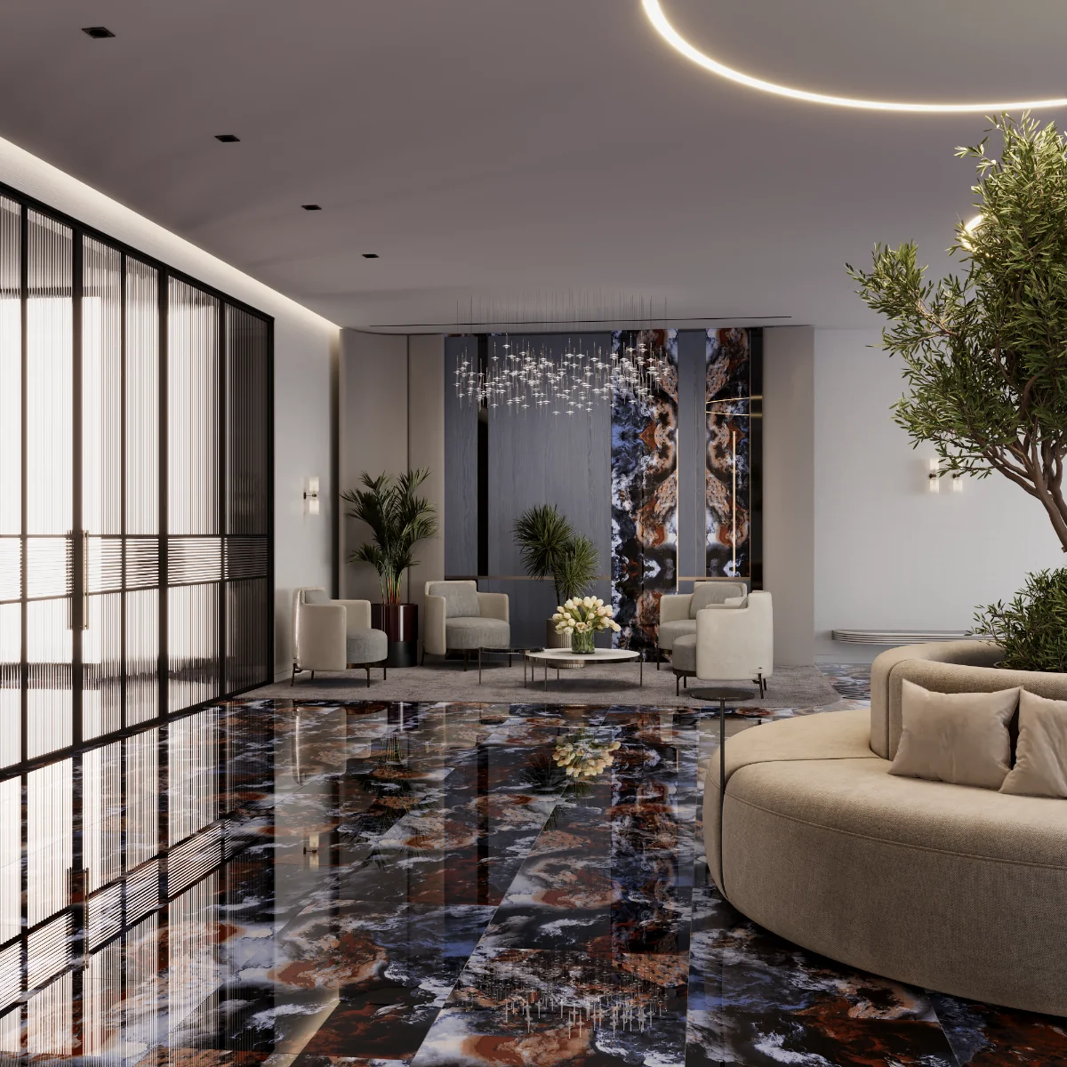 Gresie Exterior / Interior Portelanata Megeta Blue 60 x 120 cm Lucioasa Rectificata Tip Marmura