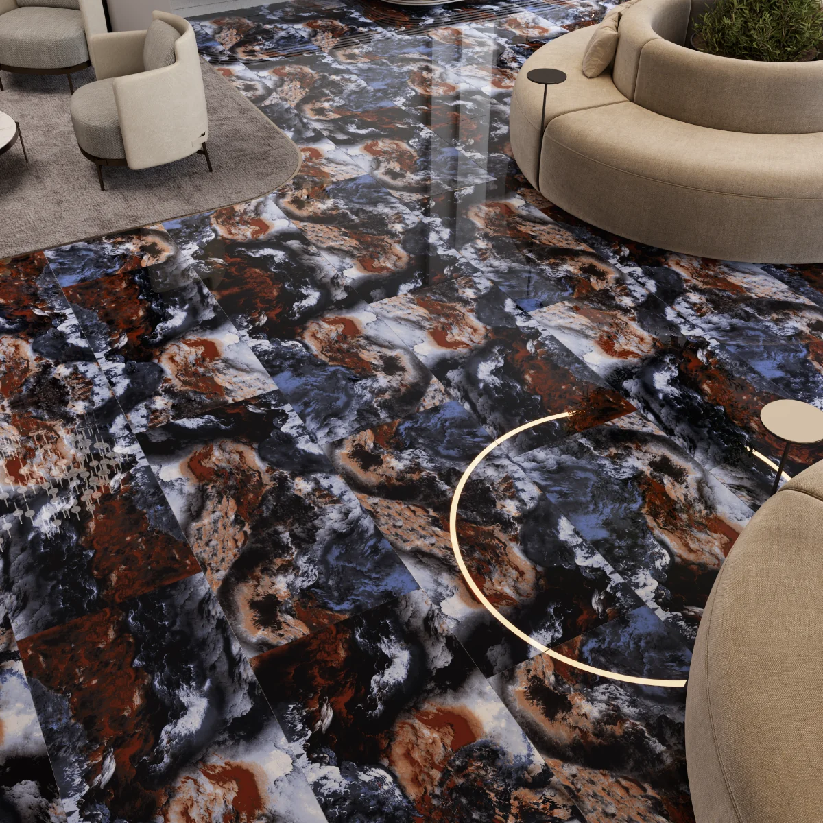 Gresie Exterior / Interior Portelanata Megeta Blue 60 x 120 cm Lucioasa Rectificata Tip Marmura