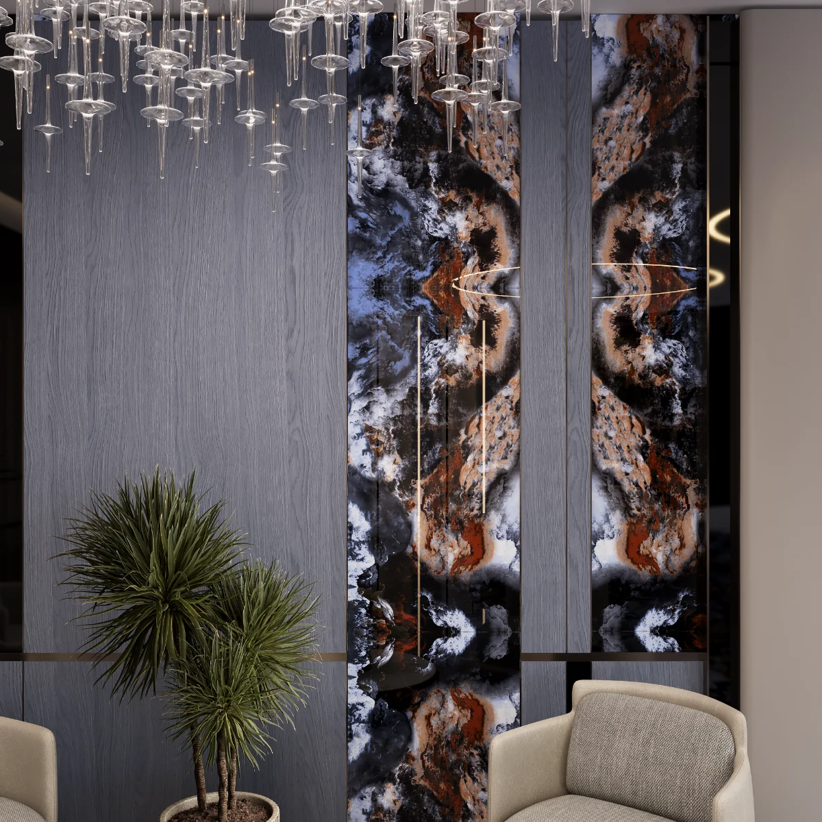 Gresie Exterior / Interior Portelanata Megeta Blue 60 x 120 cm Lucioasa Rectificata Tip Marmura