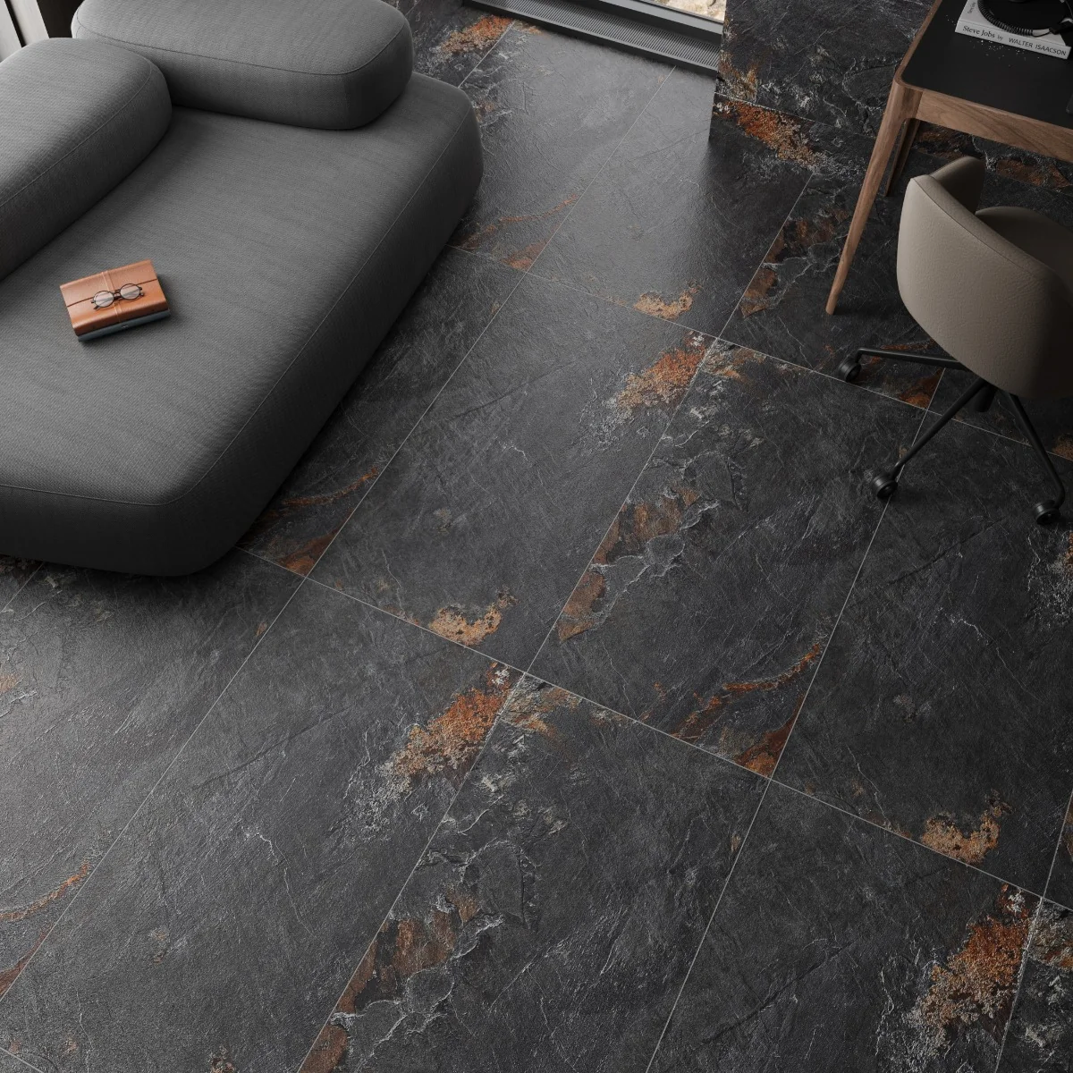 Gresie Exterior / Interior Portelanata Stone Rust Nero 60 x 120 cm Mata Rectificata Tip Piatra Naturala