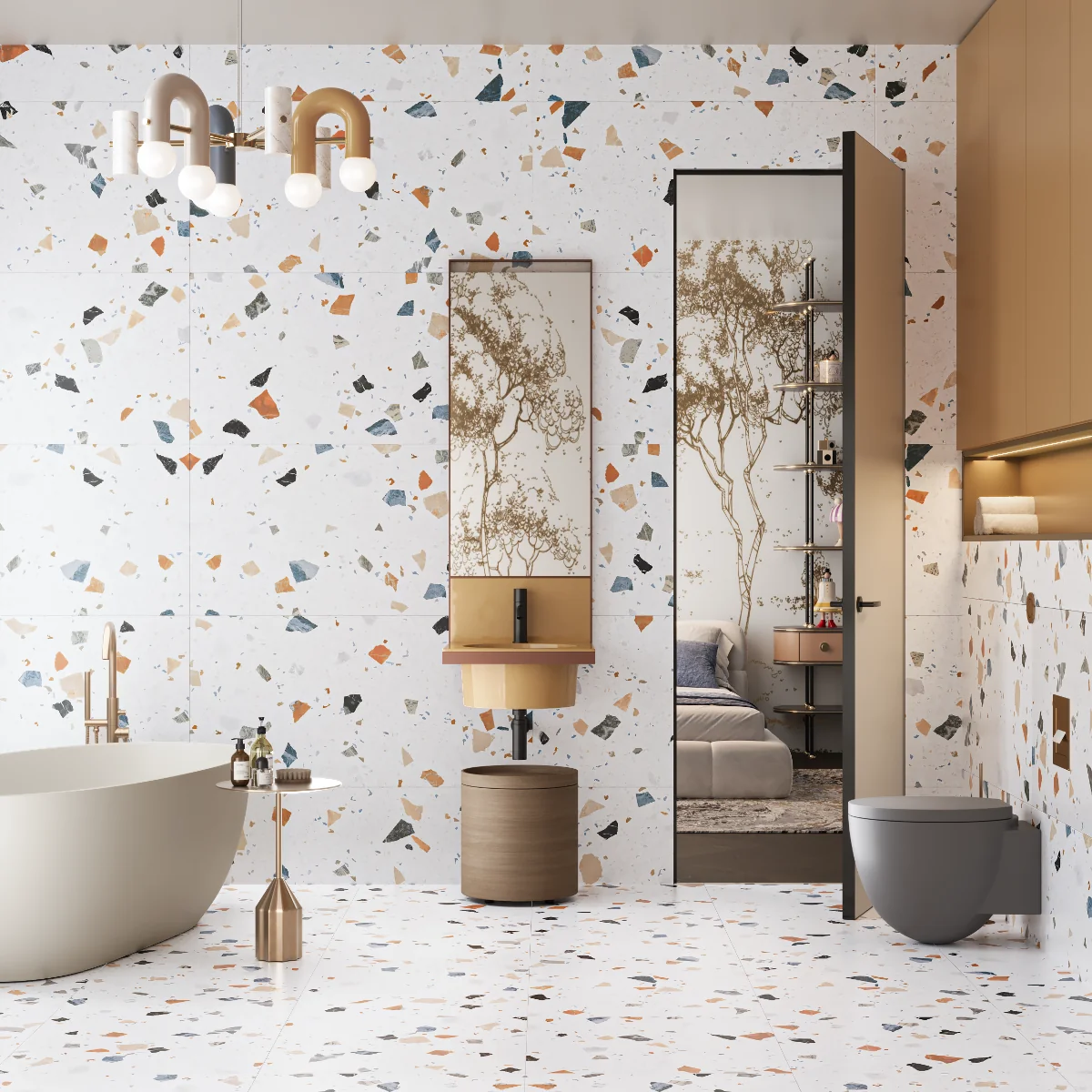 Gresie Mozaic Exterior / Interior Stracciatella White 60 x 120 cm Mata Antiderapanta Portelanata Rectificata