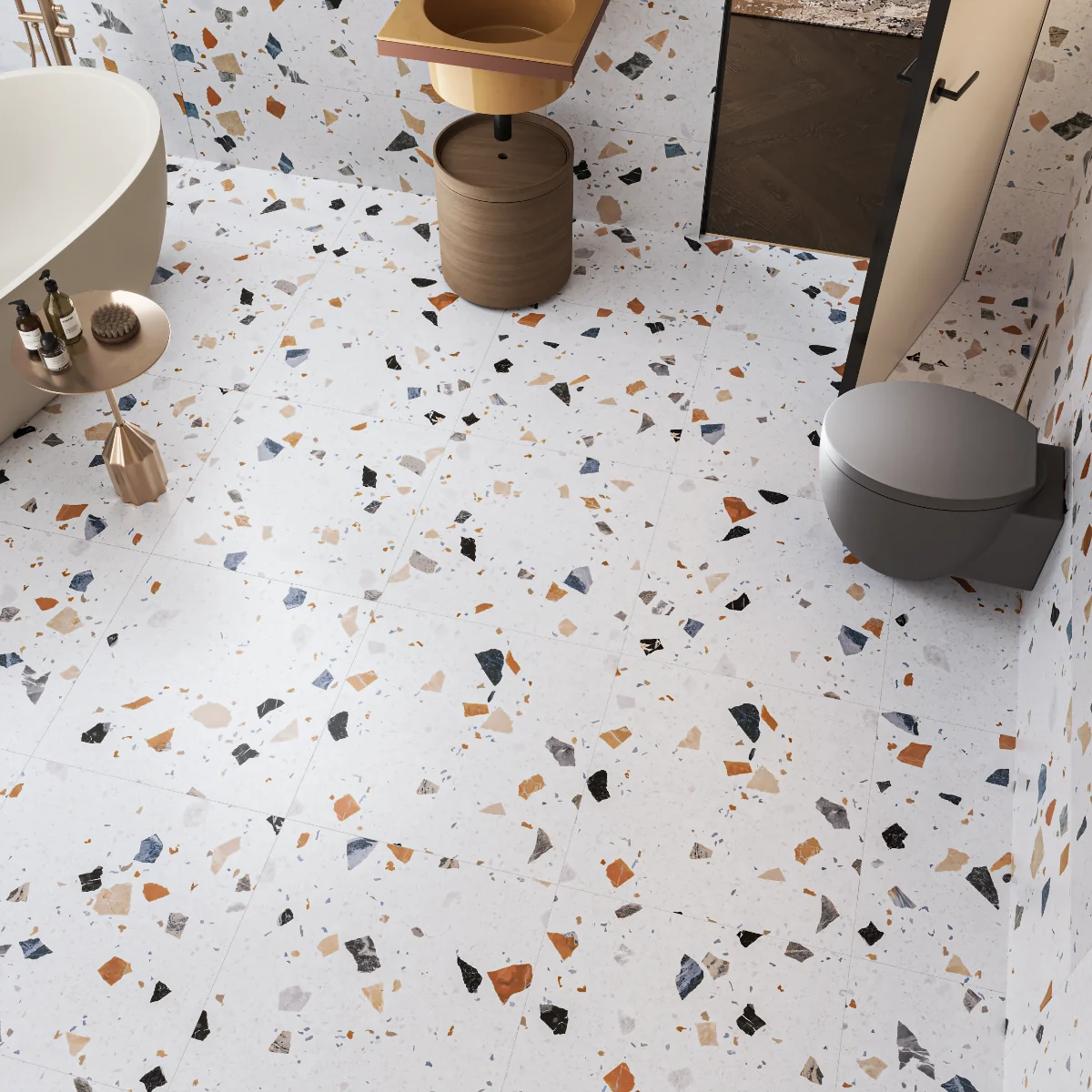 Gresie Mozaic Exterior / Interior Stracciatella White 60 x 120 cm Mata Antiderapanta Portelanata Rectificata