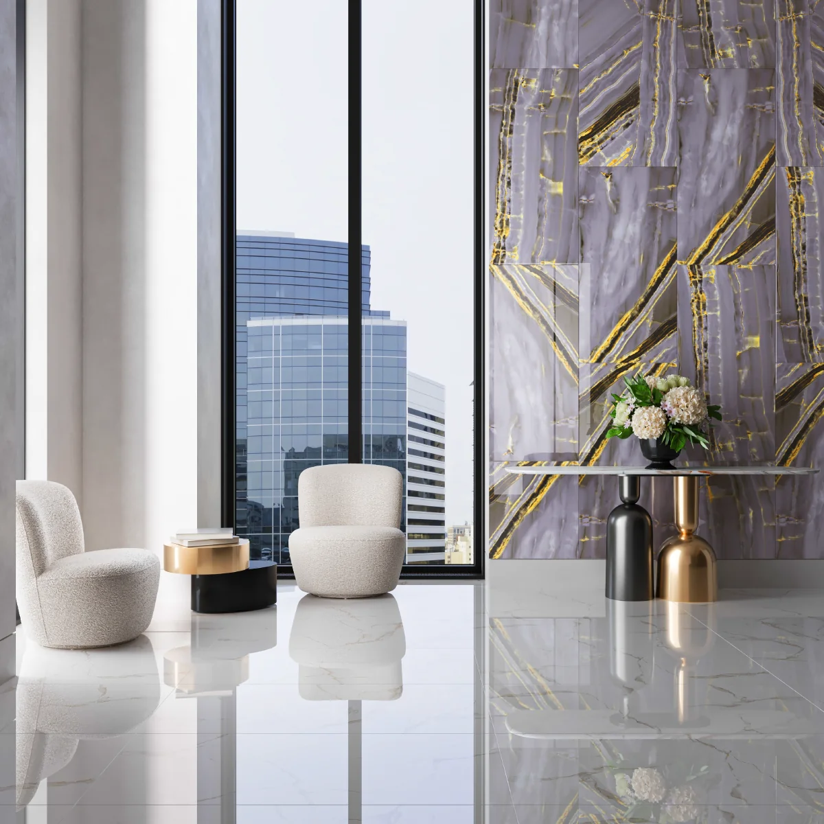 Gresie Exterior / Interior Portelanata Zenith Purple 60 X 120 Cm Lucioasa Rectificata Tip Marmura