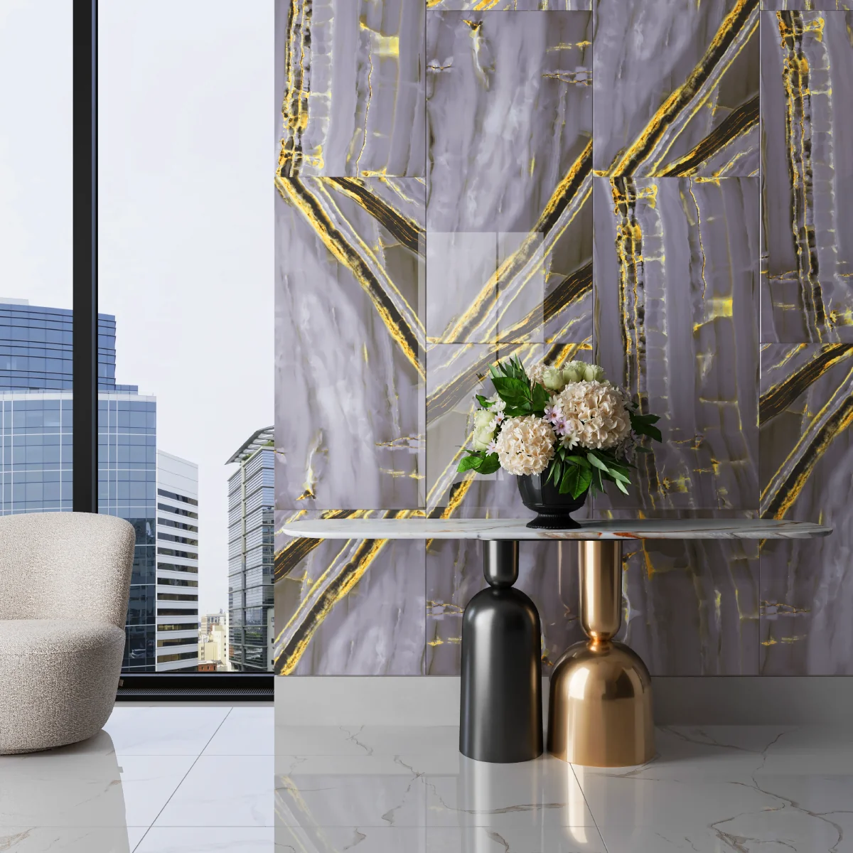 Gresie Exterior / Interior Portelanata Zenith Purple 60 X 120 Cm Lucioasa Rectificata Tip Marmura