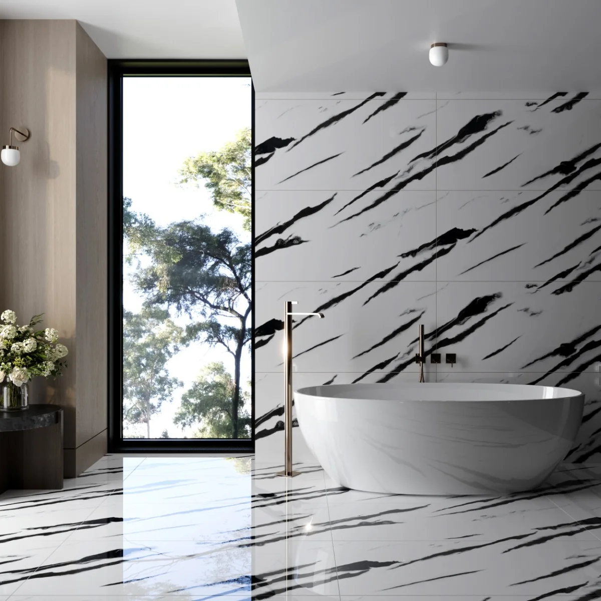 Gresie Rectificata Exterior / Interior Black Panda Endless 60 x 120 Cm Lucioasa Portelanata Tip Marmura