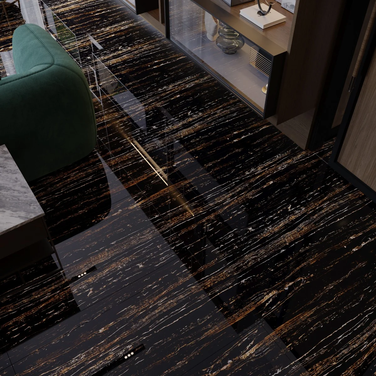 Gresie Exterior / Interior Portelanata Portoro Gold 60 x 120 Cm Lucioasa Rectificata Tip Marmura