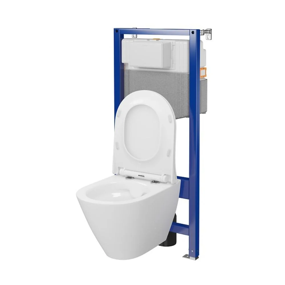 Set Vas WC Suspendat Rimless Cu Rezervor Incastrat Cersanit C14 Aqua 50 + Capac Duroplast Cu Soft Close S701-794