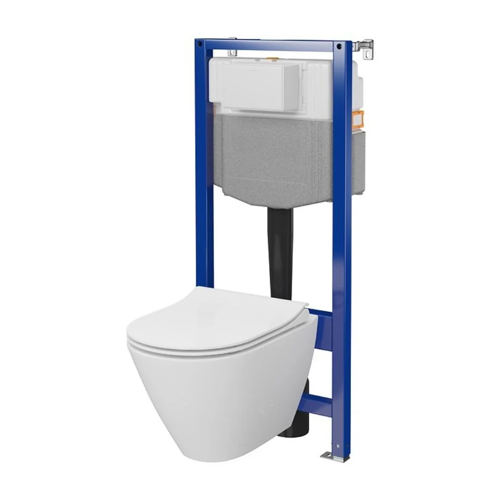 Set Vas WC Suspendat Rimless Cu Rezervor Incastrat Cersanit C14 Aqua 50 + Capac Duroplast Cu Soft Close S701-794