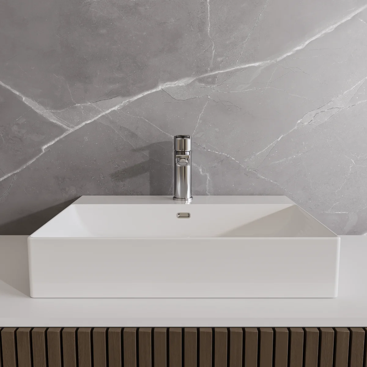 Lavoar Baie Pe Blat Celesta Soho 55 55 X 45 X 11 Cm Orificiu Baterie Ceramica Alb