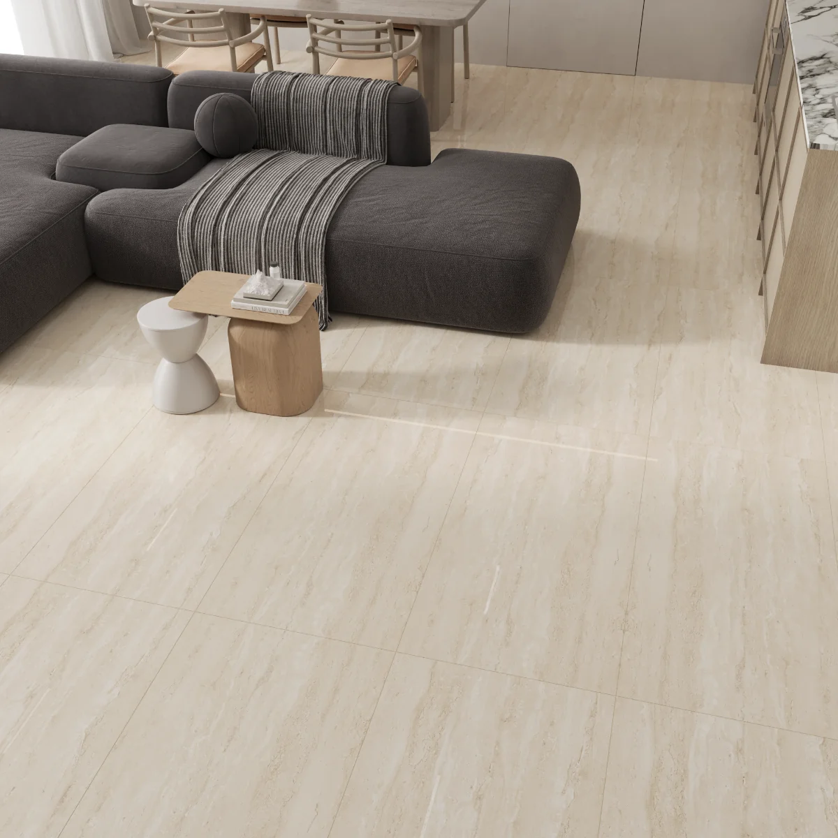 Gresie Rectificata Exterior / Interior Twisty Travertino 60 X 120 Cm Lucioasa Portelanata Tip Piatra Naturala