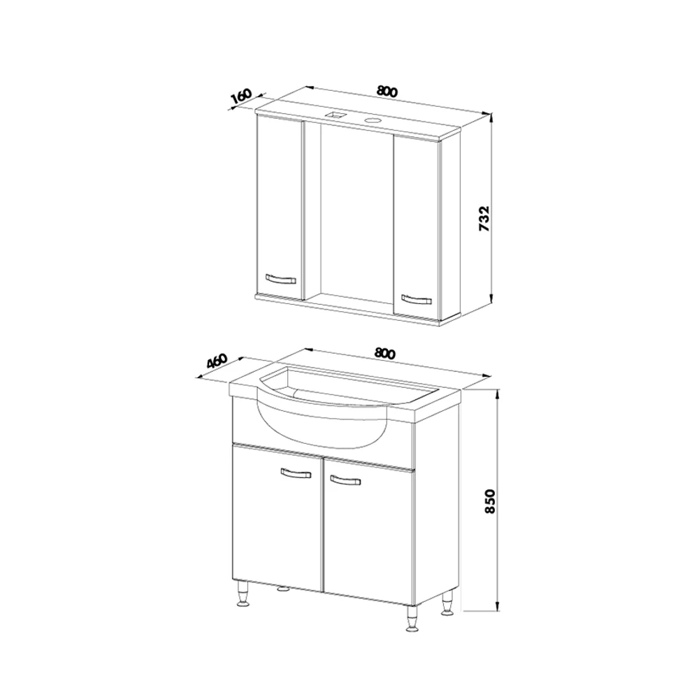 Set Mobilier Baie Olimpos 3 Piese Alb 80 Cm