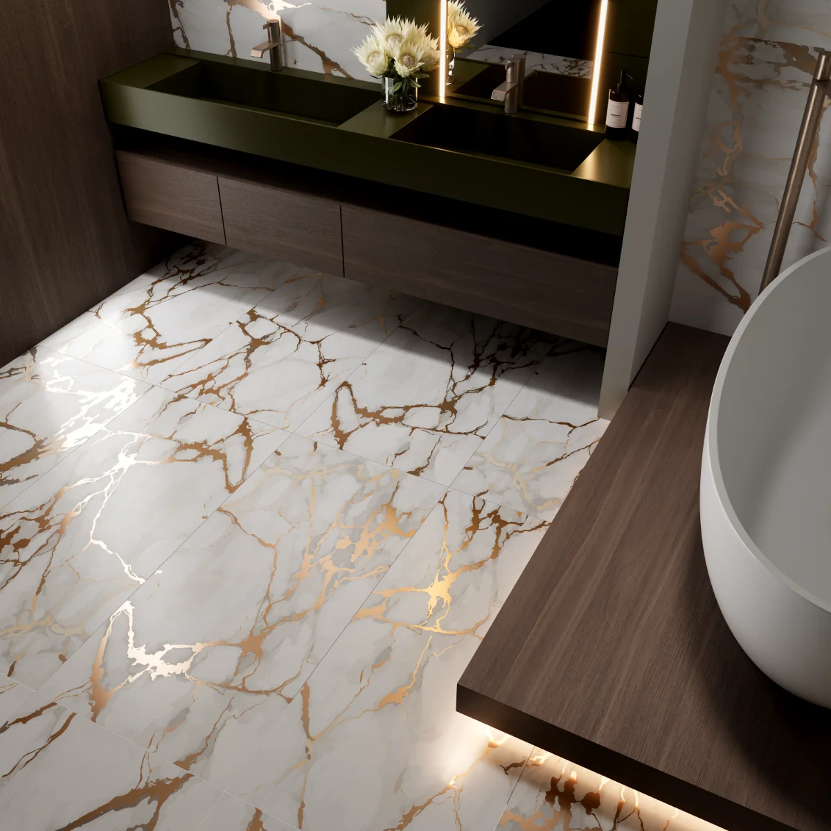 Gresie Exterior / Interior Portelanata Lotus Gold 60 x 120 cm Mata Rectificata Tip Marmura