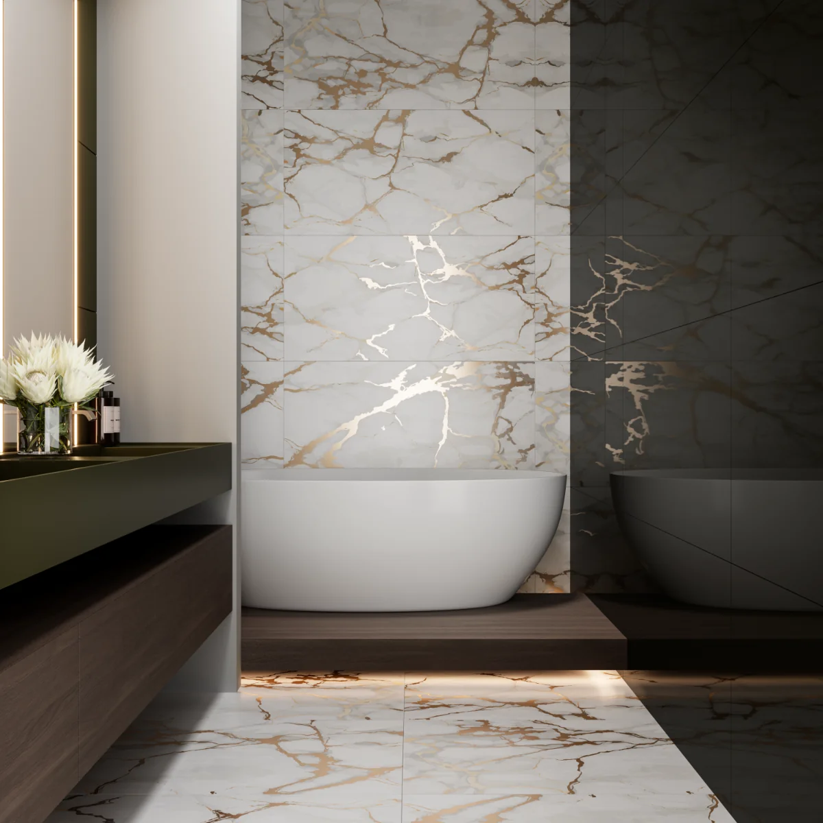 Gresie Exterior / Interior Portelanata Lotus Gold 60 x 120 cm Mata Rectificata Tip Marmura