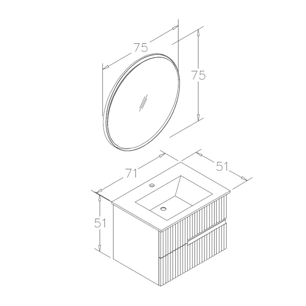 Set Mobilier Baie Orka Moonlight Suspendat 3 Piese Alb 70 cm