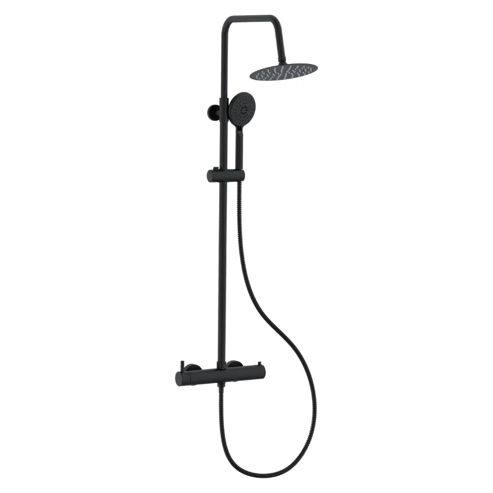 Coloana De Dus Boet 82430/3/N Baterie Dus Cu Termostat Tubulara Furtun Si Para De Dus Incluse Negru Mat